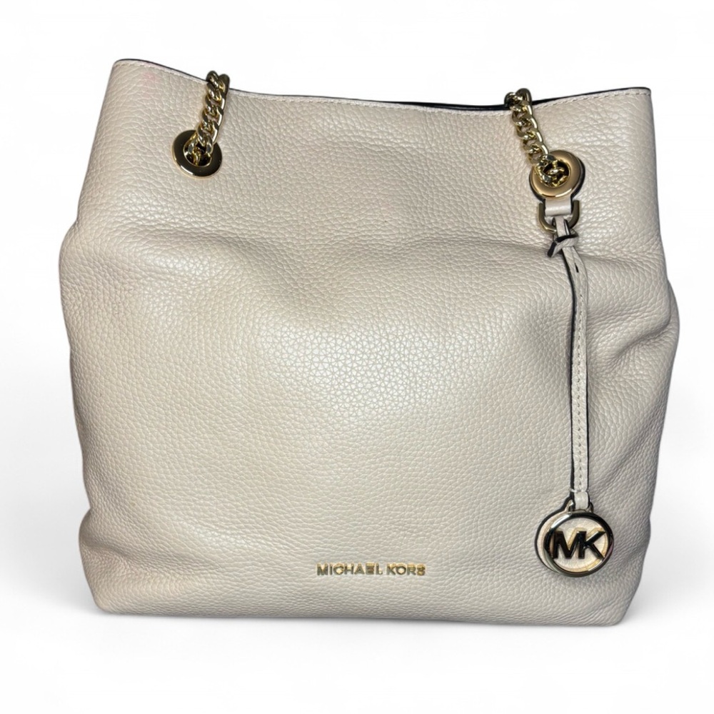 MICHAEL Michael Kors Jet Set Cream Pebbled Leather Chain Shoulder Tote